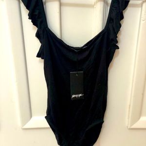 Nasty Gal Black Ruffle Bodysuit